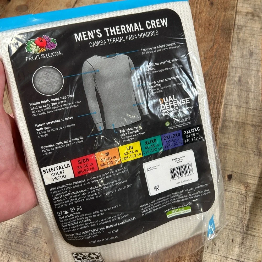 Fruit of the Loom Mens Thermal Set Crew Top and Bottom Natural XL Waffle Knit
